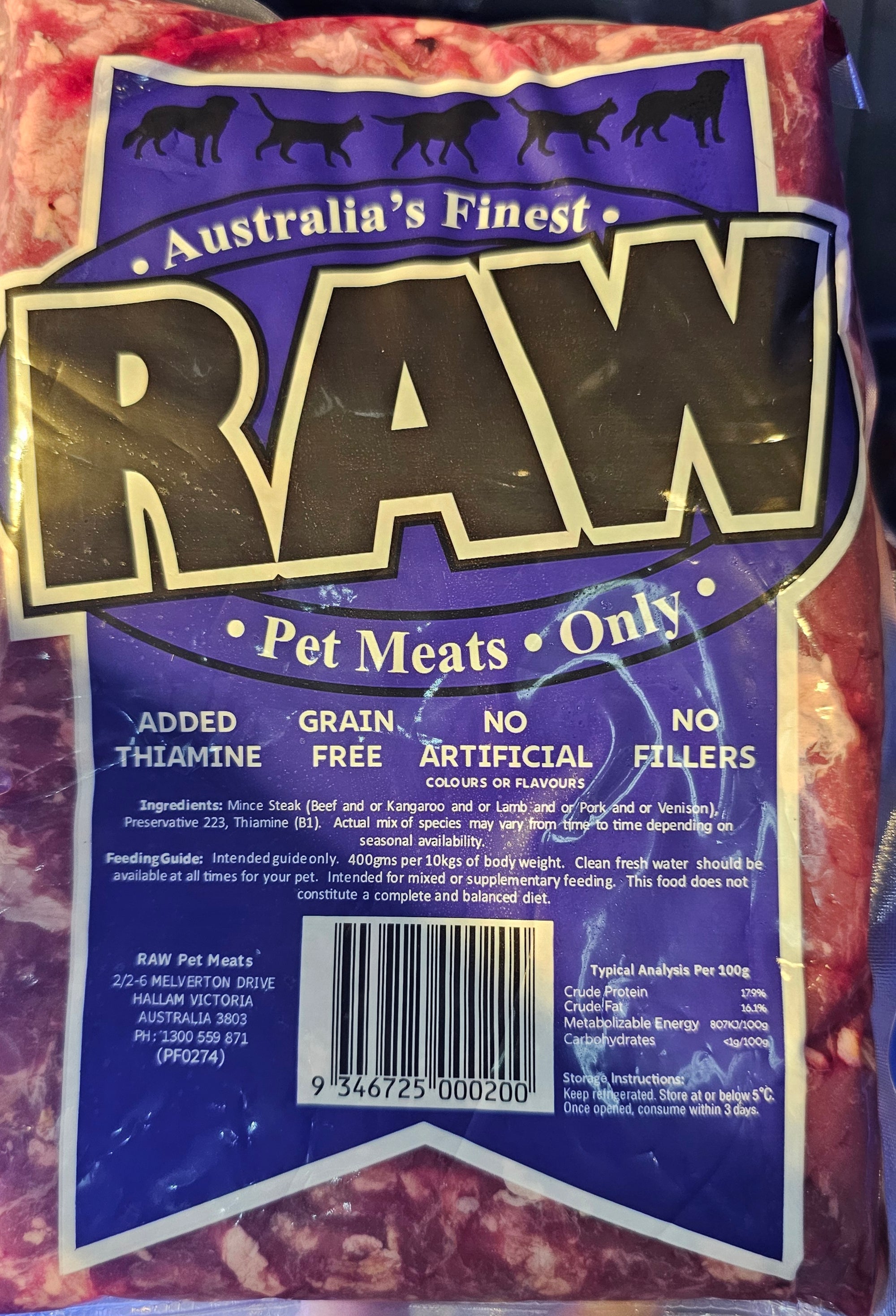 Raw Pet Meats - Mince Steak 800g