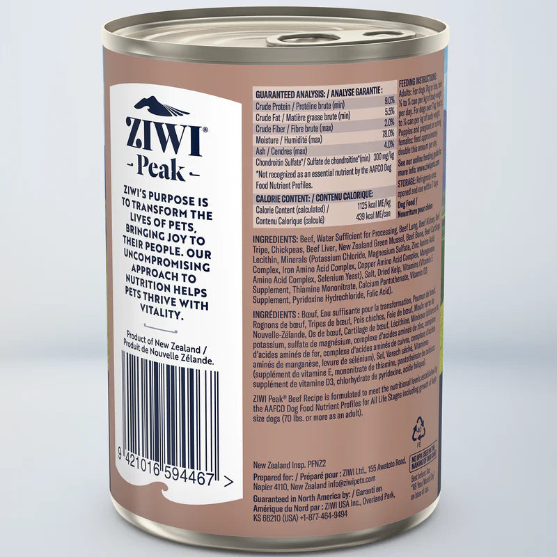 ZIWI Beef Recipe - Wet Dog Food 390g
