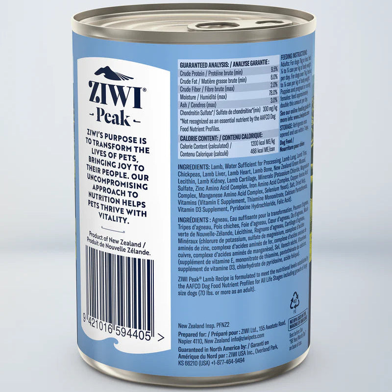 ZIWI Lamb Recipe - Wet Dog Food 390g