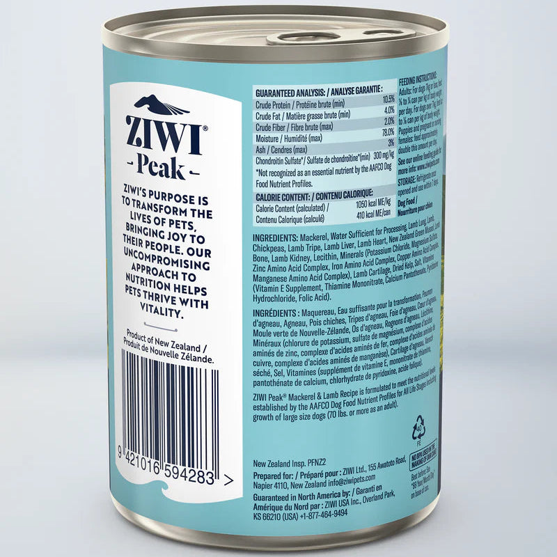 ZIWI Mackerel & Lamb Recipe - Wet Dog Food 390g