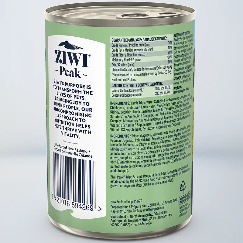 ZIWI Tripe & Lamb Recipe - Wet Dog Food 390g