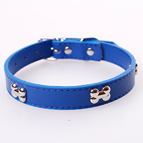 Leather Dog Collar Blue with Bone Charms