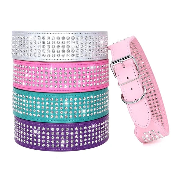 Dog Collar PU Leather Rhinestones Large