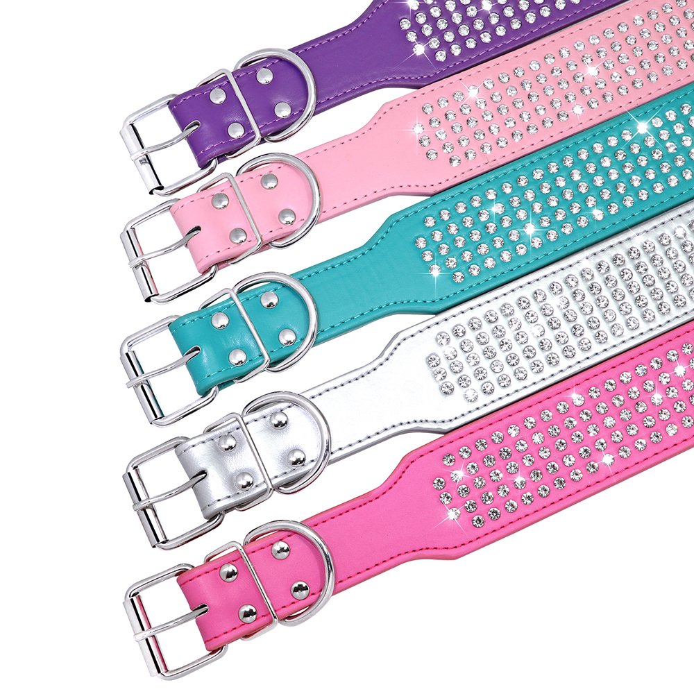 Dog Collar PU Leather Rhinestones Large