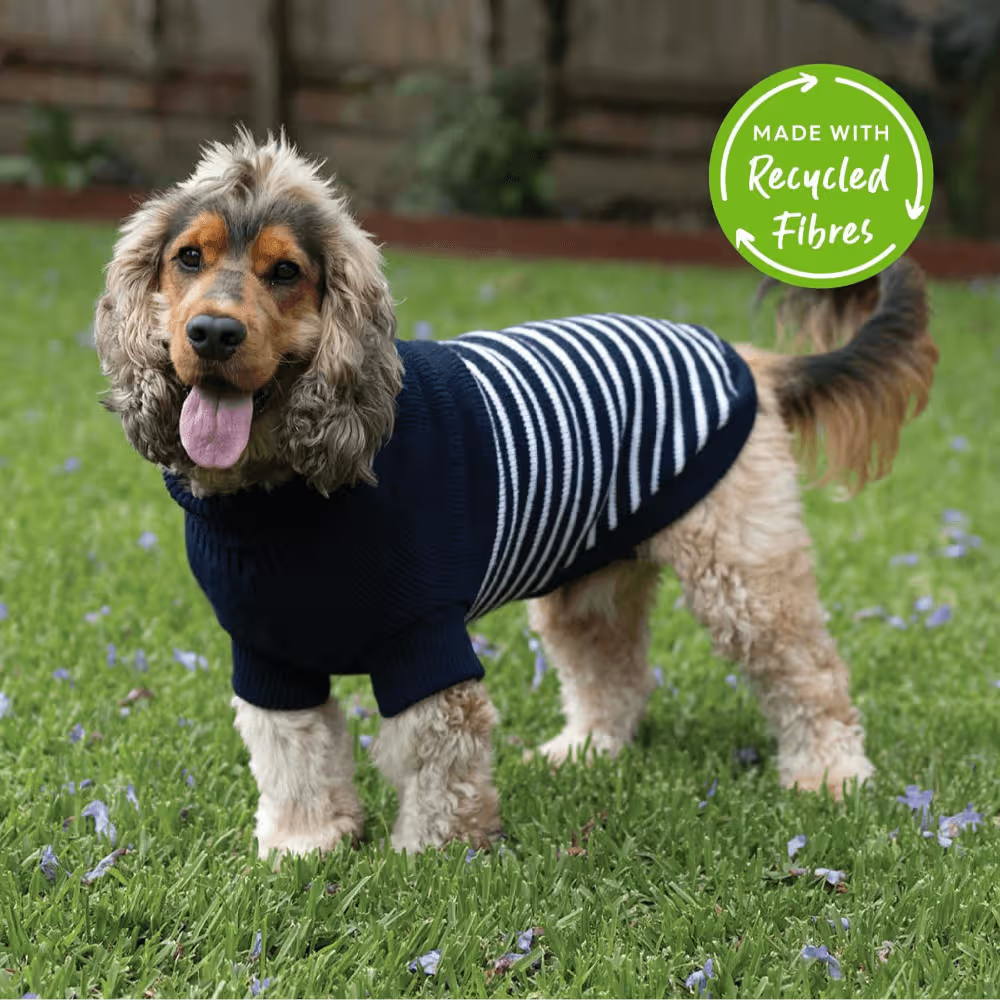 Kazoo Knitted Navy Stripe Jumper for Dogs XXS 27cm