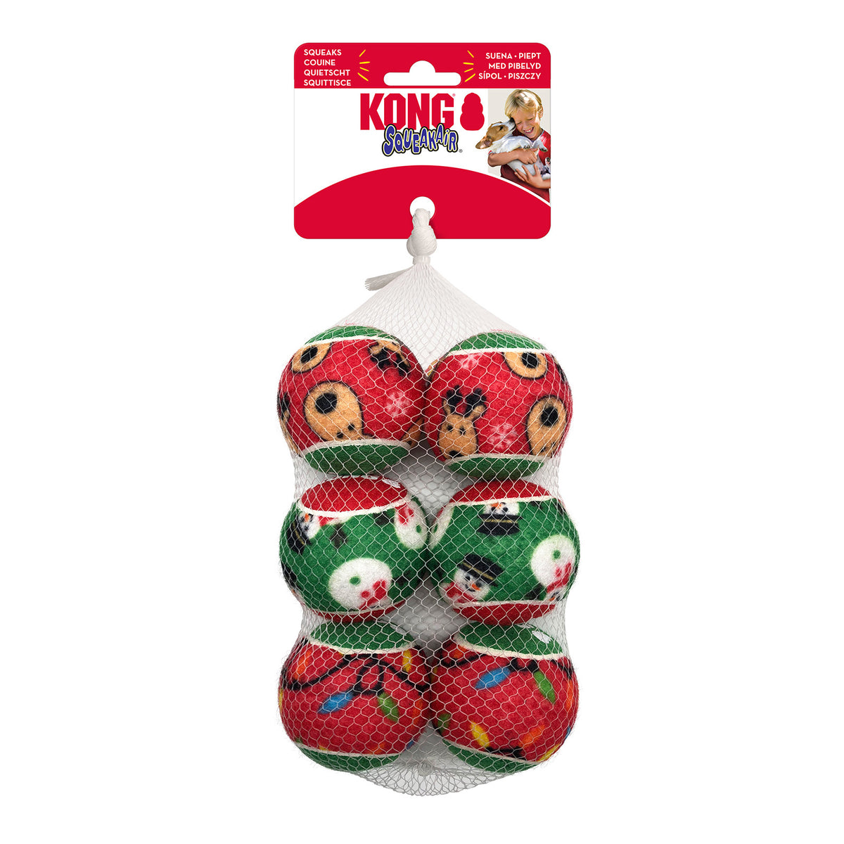 KONG Squeaker Christmas Tennis Balls 6 Pack