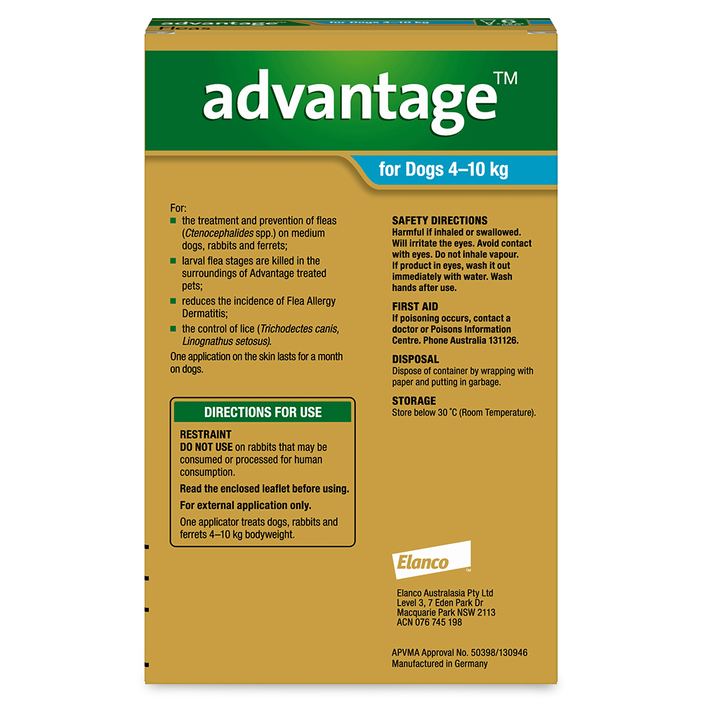 Advantage Flea Control for Dogs 4-10kg 4 Pack