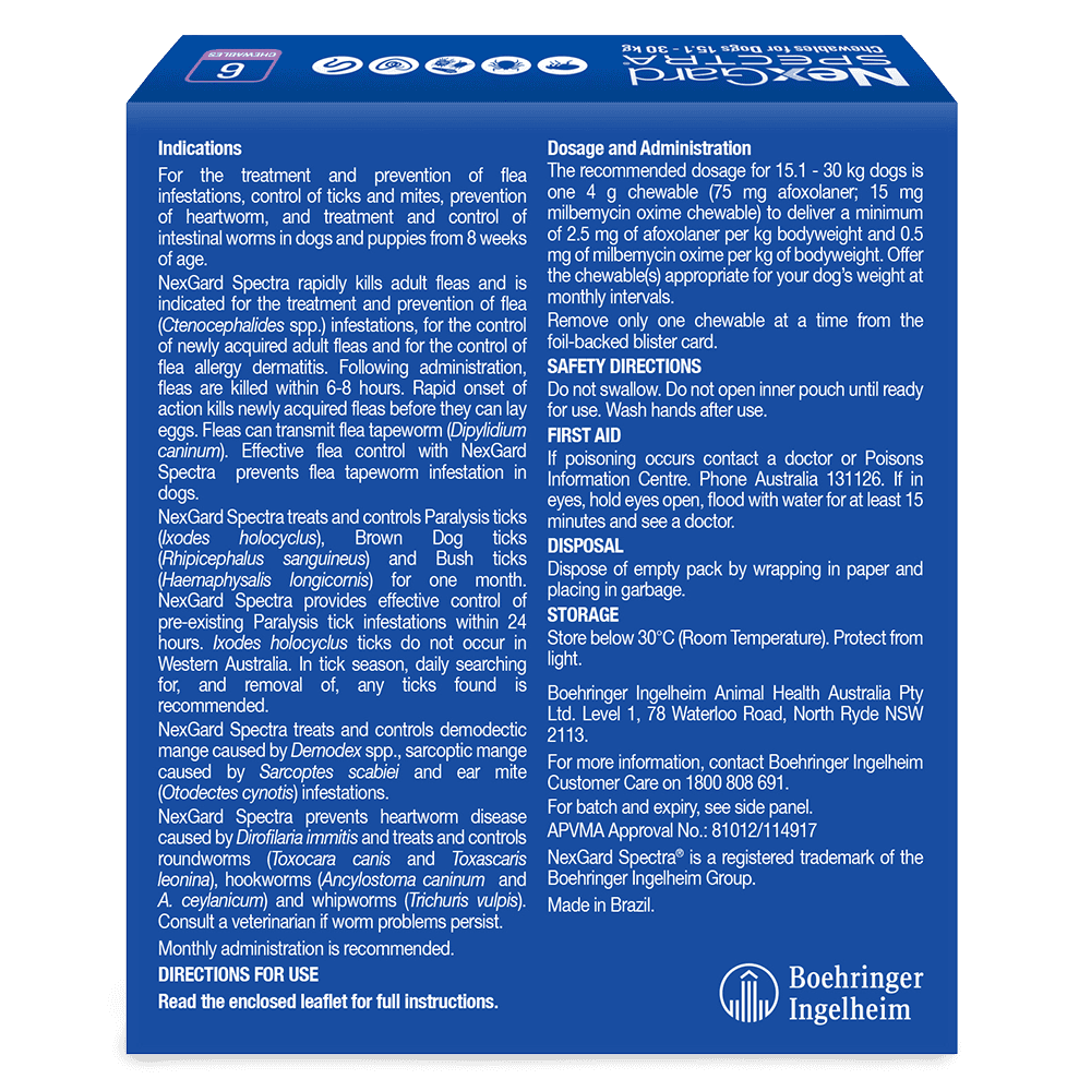 NexGard Spectra 7.6-15kg Dog 3 Pack