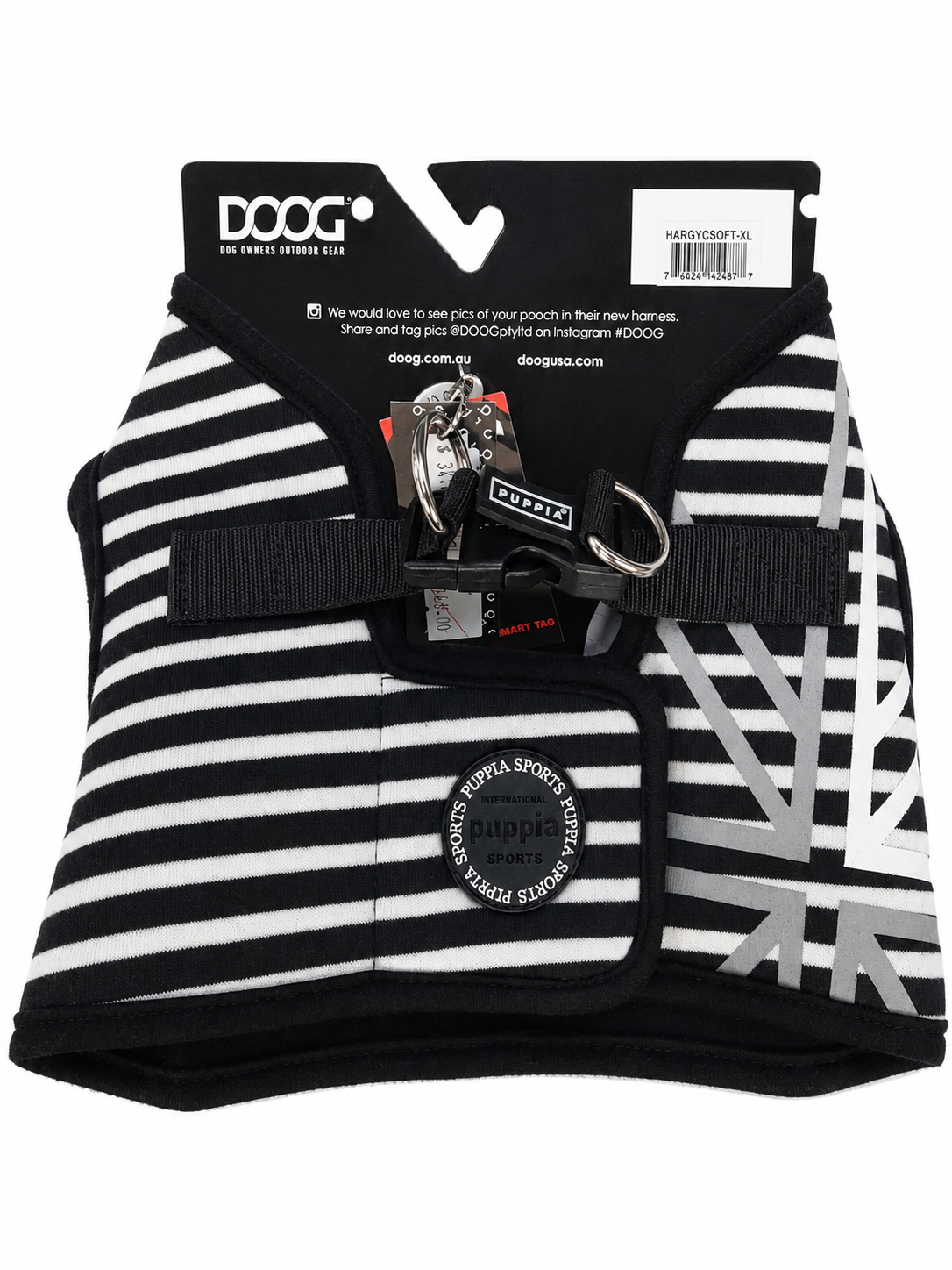 Puppia Soft Mesh Harness Black and White Stripes Style B