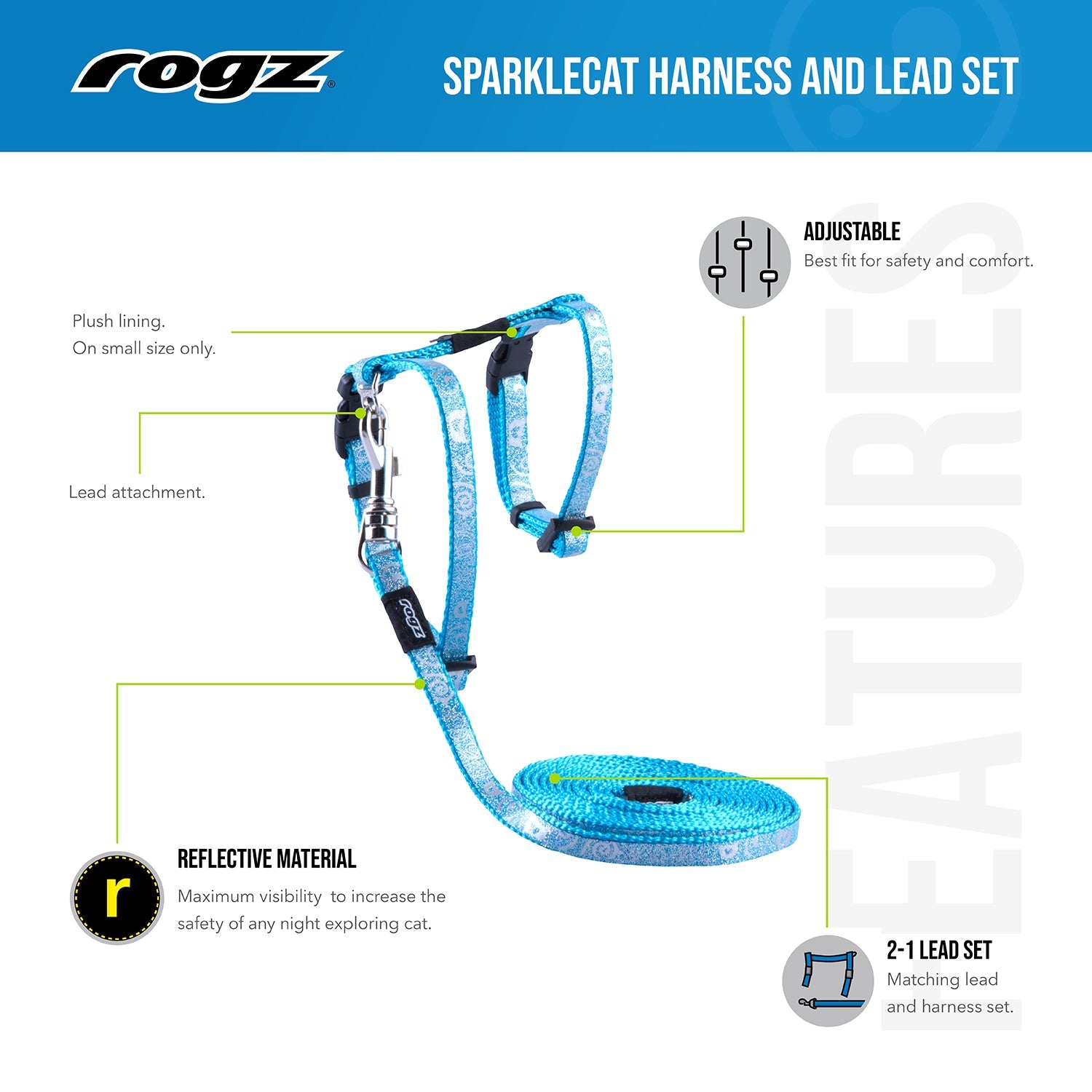 Rogz Sparklecat Cat Harness and Lead Pink Small