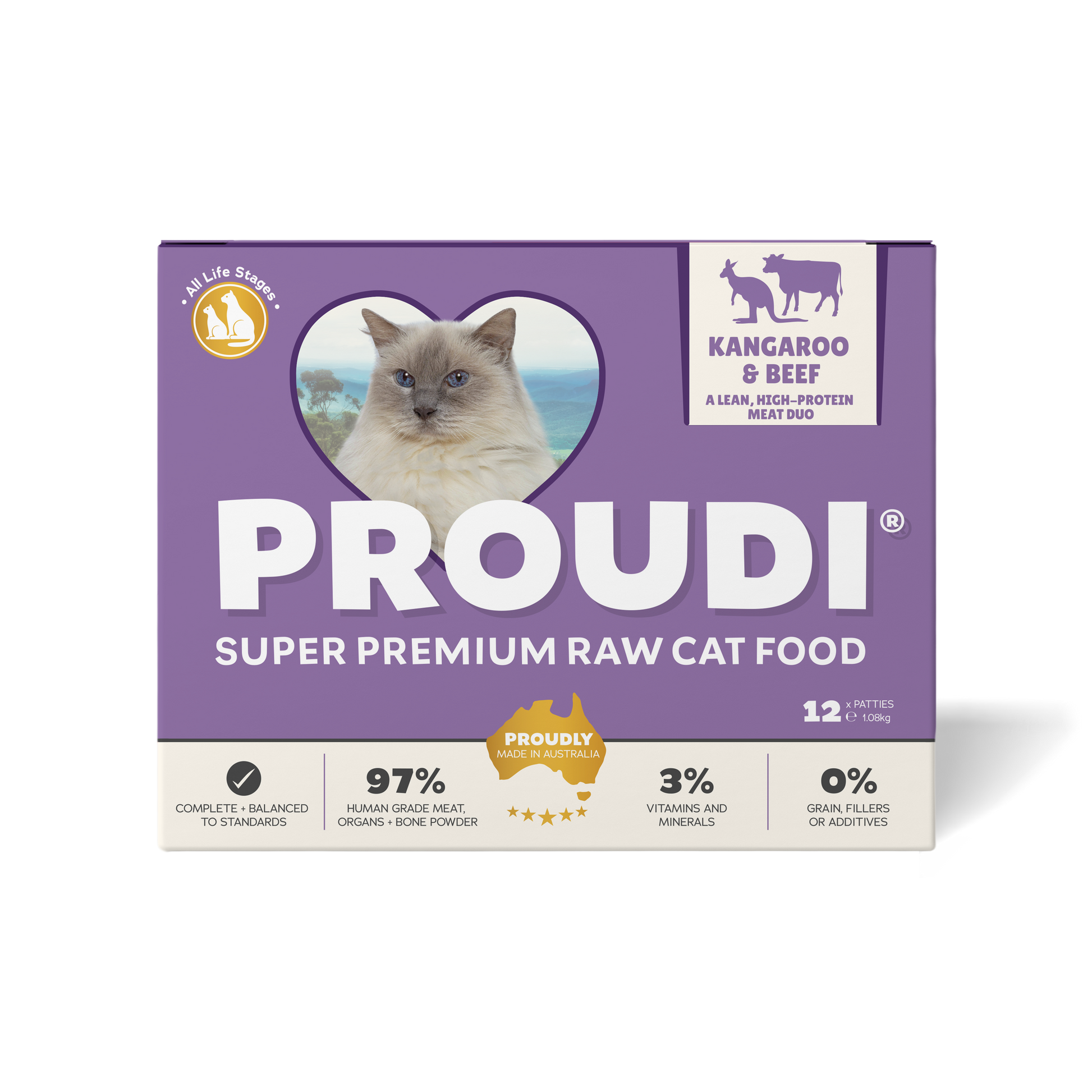 Proudi Kangaroo and Beef Raw Patties for Cats 1.08kg