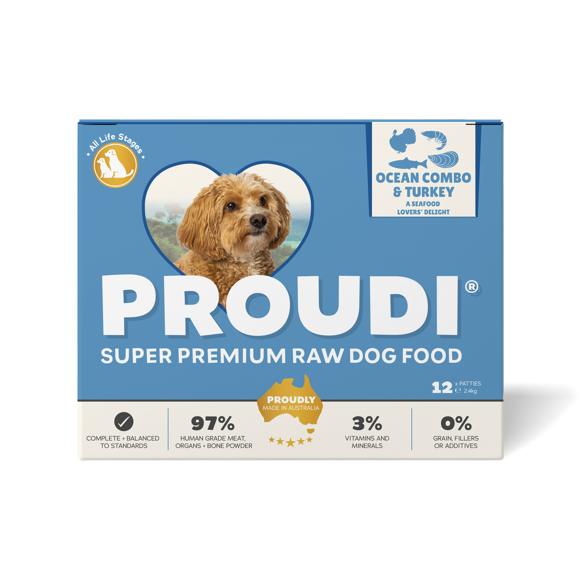 Proudi Ocean combo and Turkey patties for dogs 2.4kg