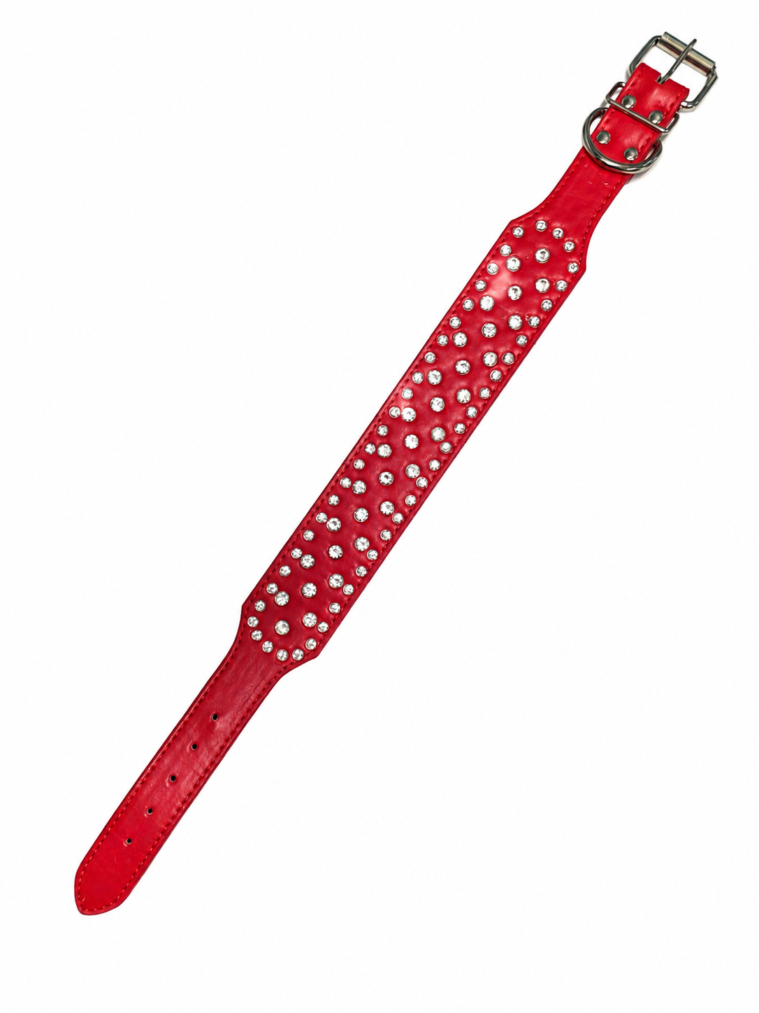 Dog Collar PU Leather Red with Diamonds Large