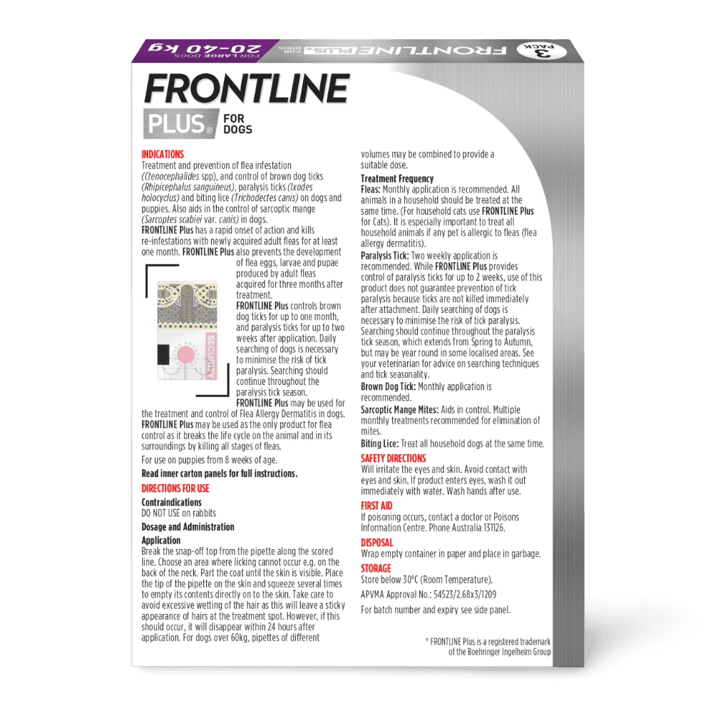 Frontline PLUS for Dogs 20-40kg 3 Pack