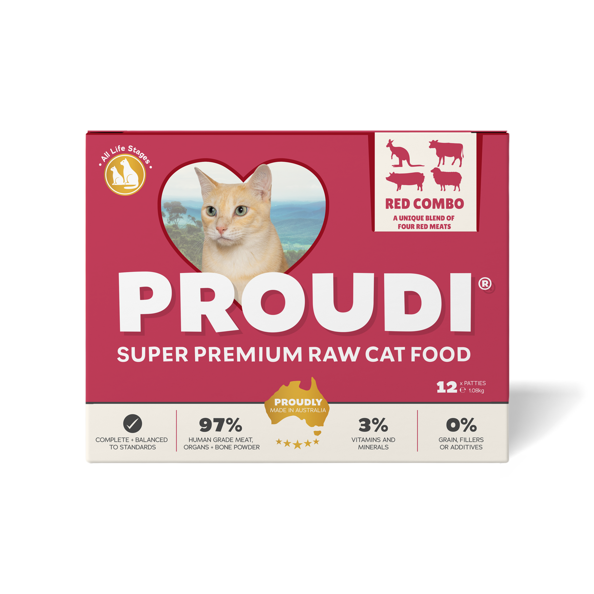 Proudi Red Combo Raw Patties for cats 1.08kg