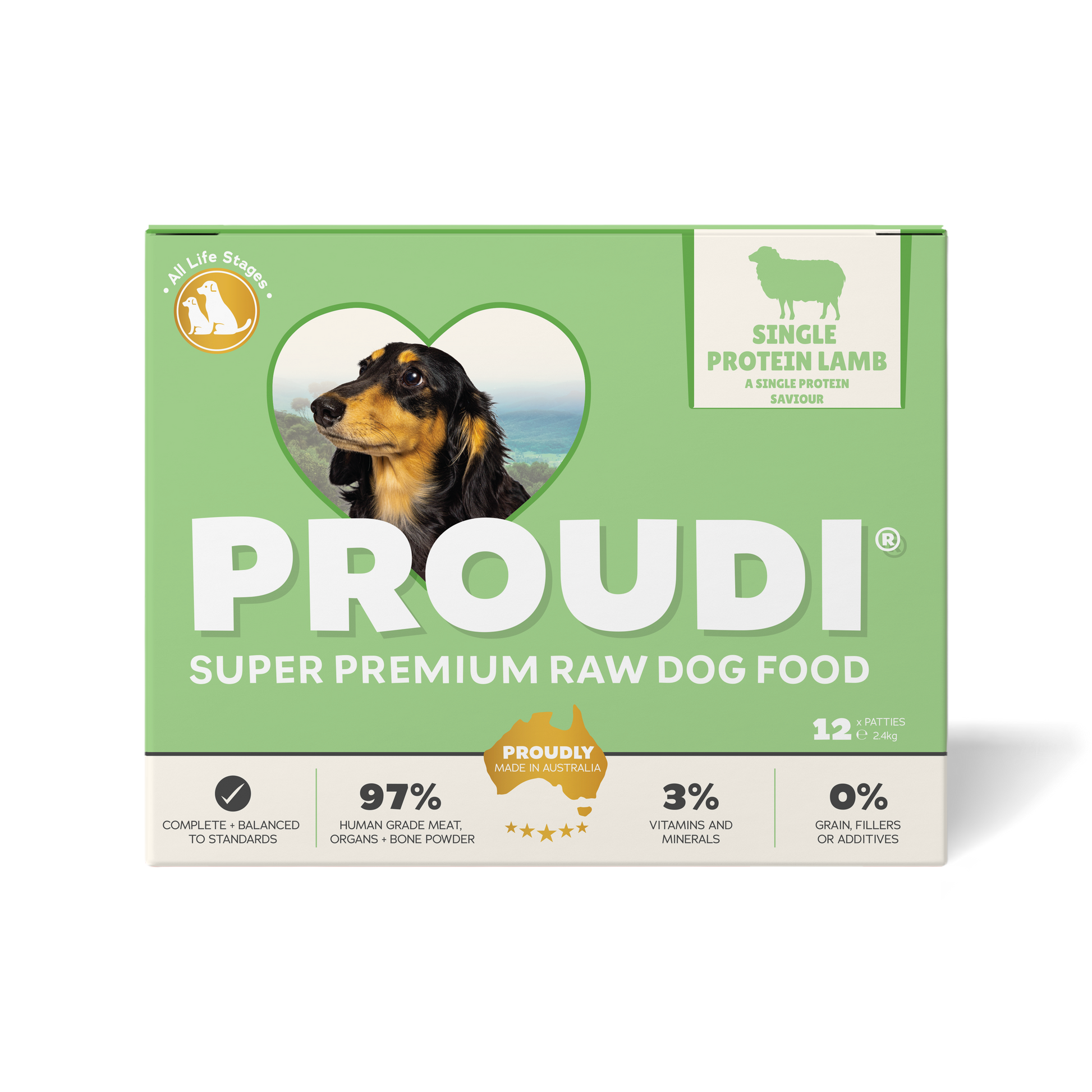 Proudi Single Protein Lamb Raw patties for dogs 2.4kg