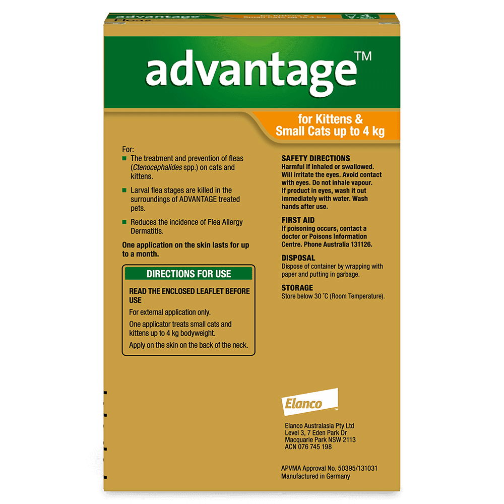 Advantage Flea Control for Kittens and Cats up to 4kg 4 Pack