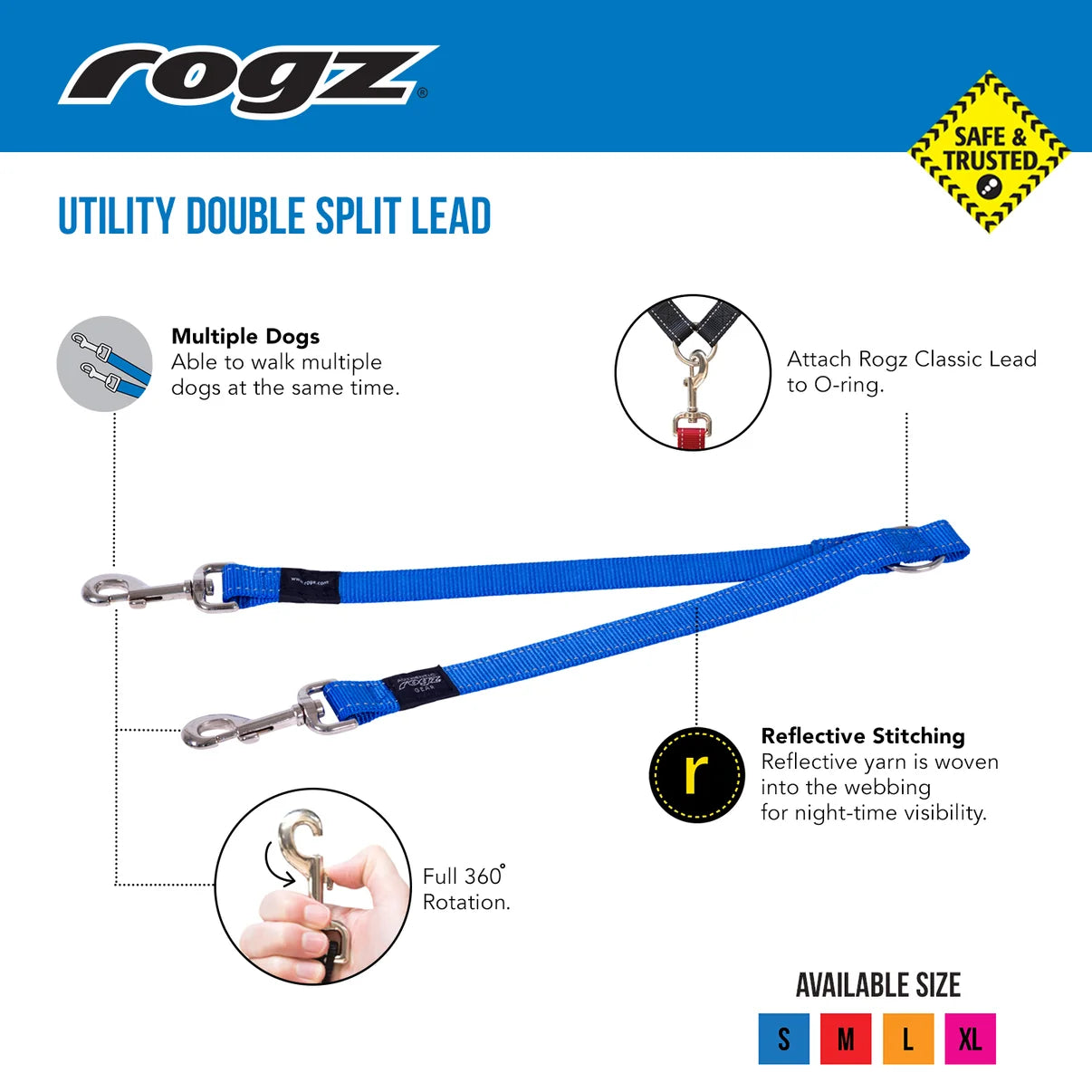 Rogz Double Split Lead Black
